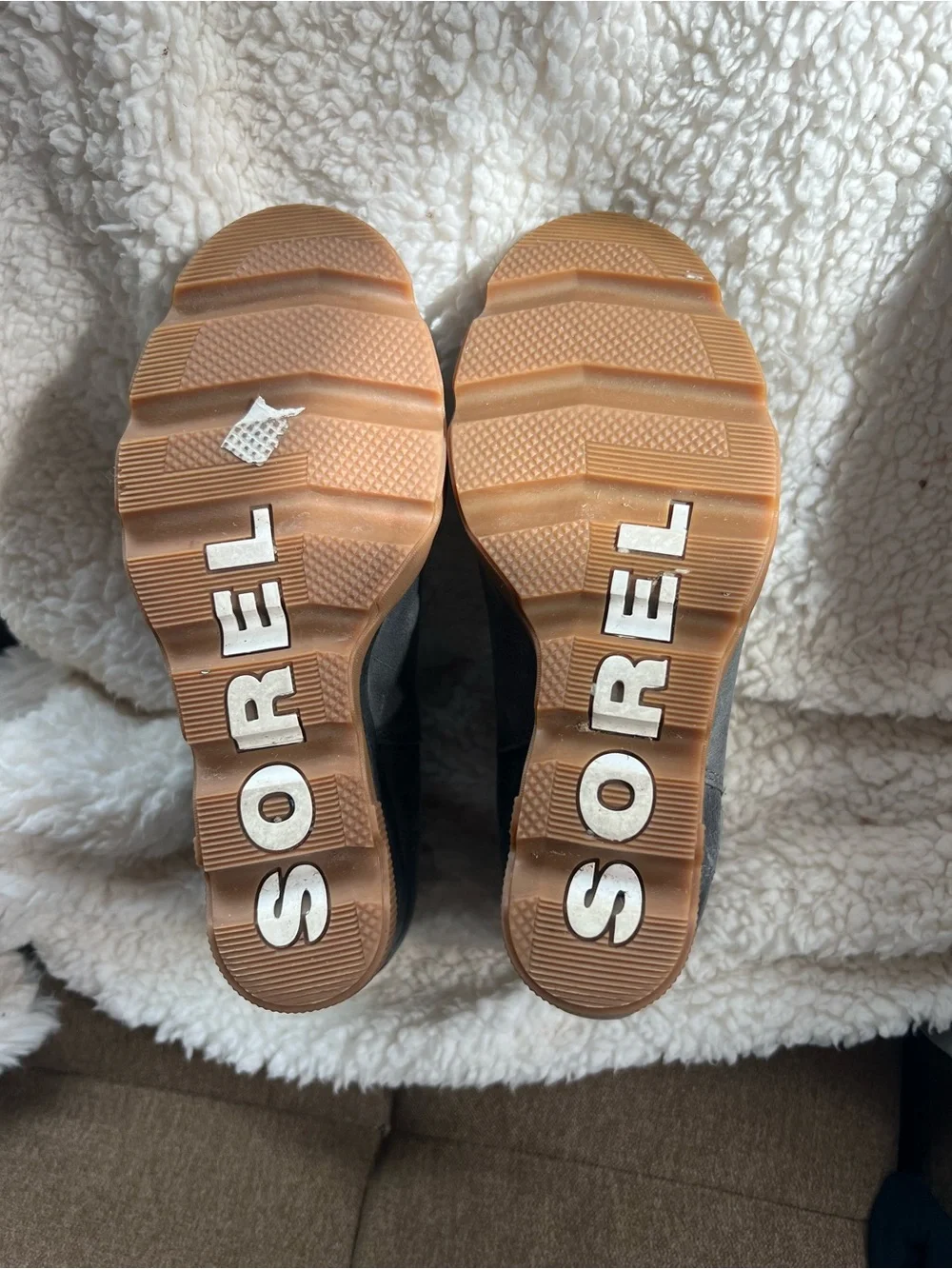 SOREL Wedge Ankle Boots in Charcoal Gray with Tan Sole Leather size 7